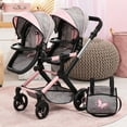 thumbnail image 3 of Bayer: Xeo Twin Pram - Butterfly Grey & Pink - Matching Handbag, Adjustable Handle, for Dolls Up to 20", 3 of 7