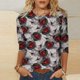 thumbnail image 1 of ICHUANYI Liquidación Camiseta holgada estampada a la moda para mujer Blusa con mangas 3/4 Cuello redondo Tops casuales ICHUANYI WER202308256395, 1 of 5