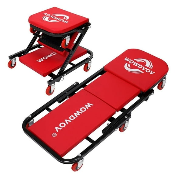 36-inch Foldable Crawling Seat Stool - 2-in-1 Rolling Garage Creeper with 6 Wheels, 330lb Capacity for Auto Repair, Shop Work (Sit/Lie)