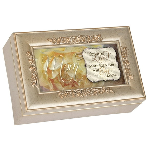 Cottage Garden Mom You are Loved Silvertone Embossed Floral Jewelry Music Box Plays Wind Beneath My Wings