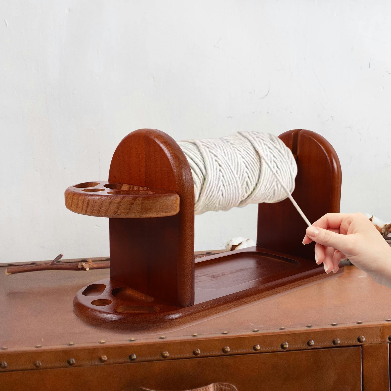 KONTONTY Wooden Spool Holder for Home Use Durable Brown Thread Stand Sturdy Wood Material 6.5 Inches High