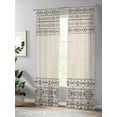 thumbnail image 4 of Bohemian Ethnic Sheer Curtains 2 Panels Set Brown Black Lines Linen Texture Lihgt Filtering Rod Pocket Voile Drape, Semi Sheer Window Curtains for Bedroom Living Room, 52"x108", 4 of 5