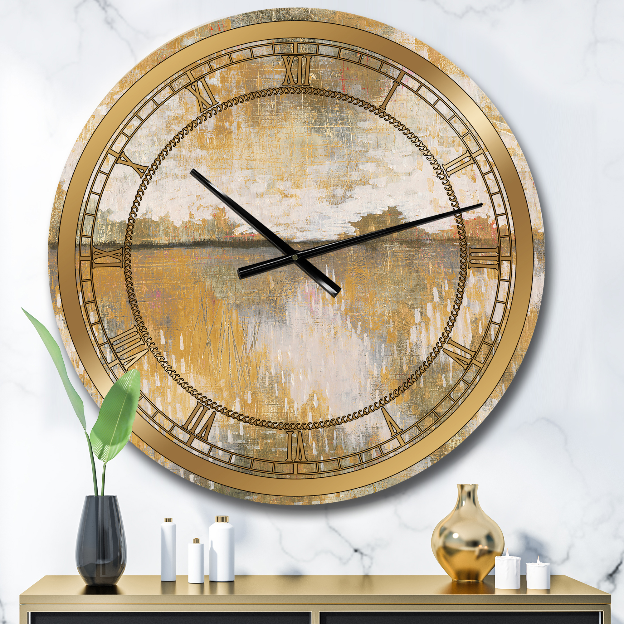 Designart 'Glam Cream and Brown Curious Sky' Glam Wall Clock