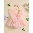 thumbnail image 3 of Infant Baby Girls 2Pcs Summer Outfits Ruffle Sleeveless Lace Romper Dress with Headband Set, 3 of 9
