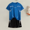 thumbnail image 2 of Tween Boy 11-13T Athletic Outfit Sets Boys, Short Sleeve 2 Piece Summer T-Shirts with Shorts Football Gibobby,11-12 Years,Blue, 2 of 7