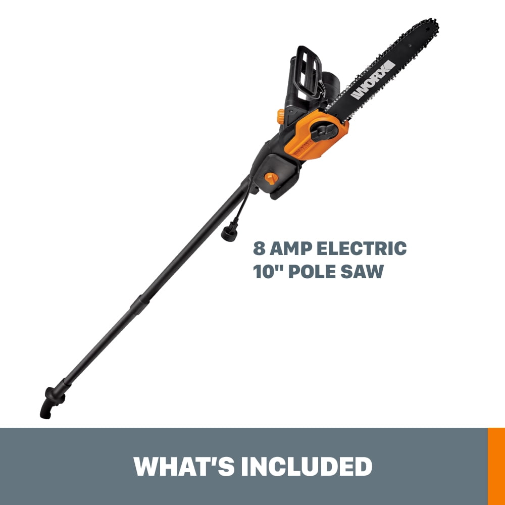 Worx WG311 10" 2 in 1 Electric Chainsaw and Pole Saw Attachment with Auto-Tension, Rotating Handle and Safety Chain Brake