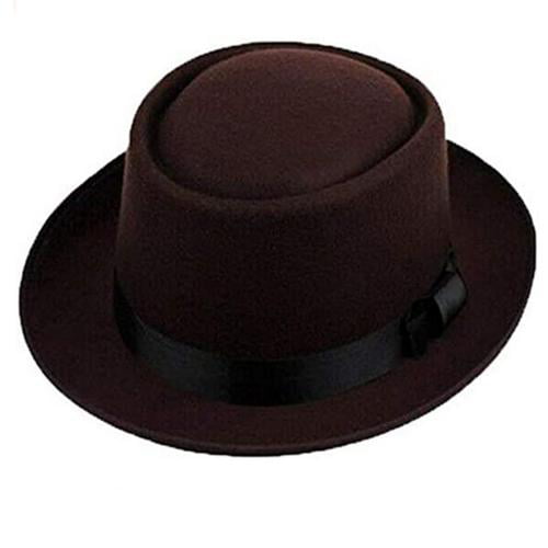 Techecho Pork Pie Hat Panama Style Boater Flat Top Hat for Womens Felt Wide Brim Fedora Hat Laday Prok Pie Hat Ladies Color : Red, Size : 56-58CM