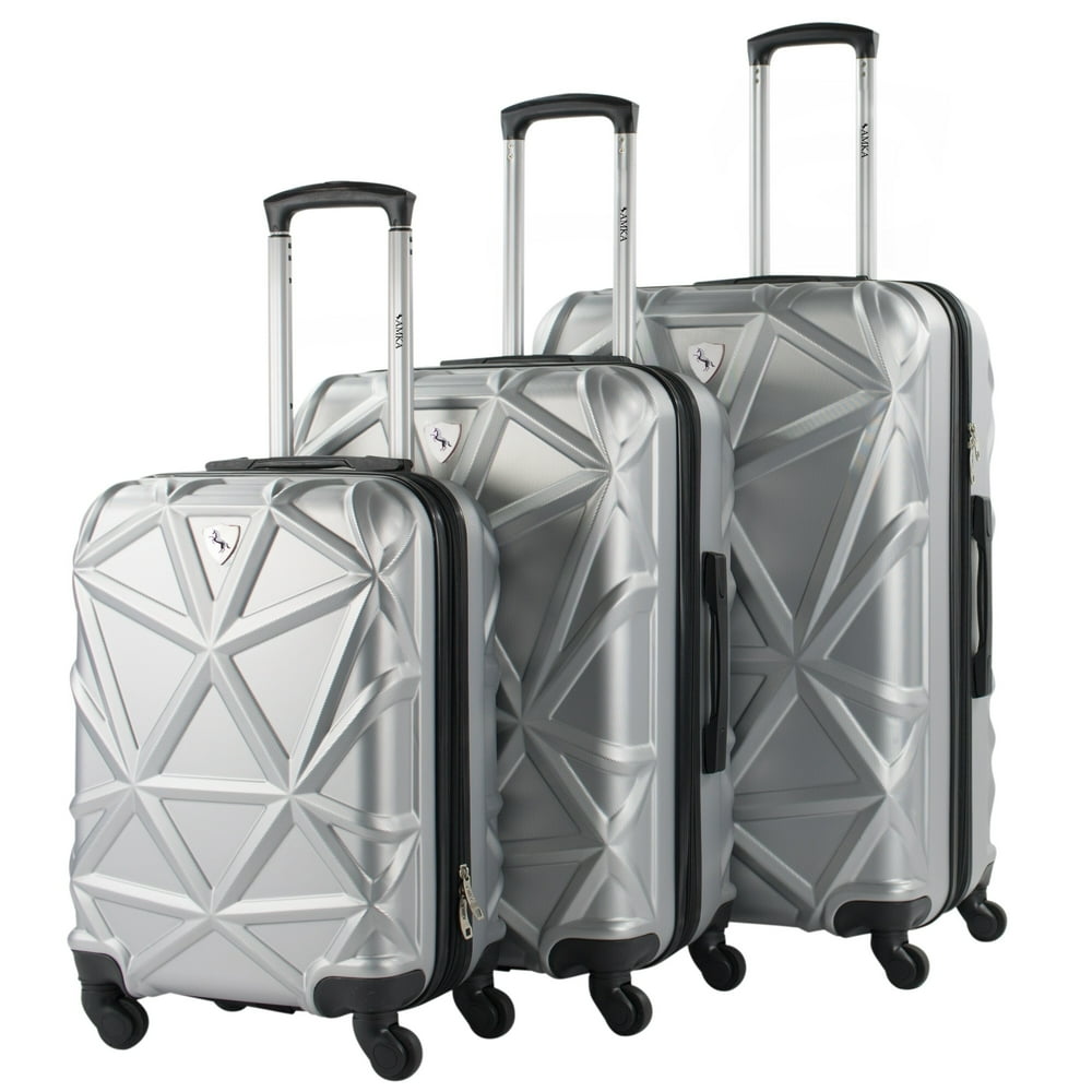 Amka Gem 3Piece Hardside Expandable Spinner Luggage Set, Silver
