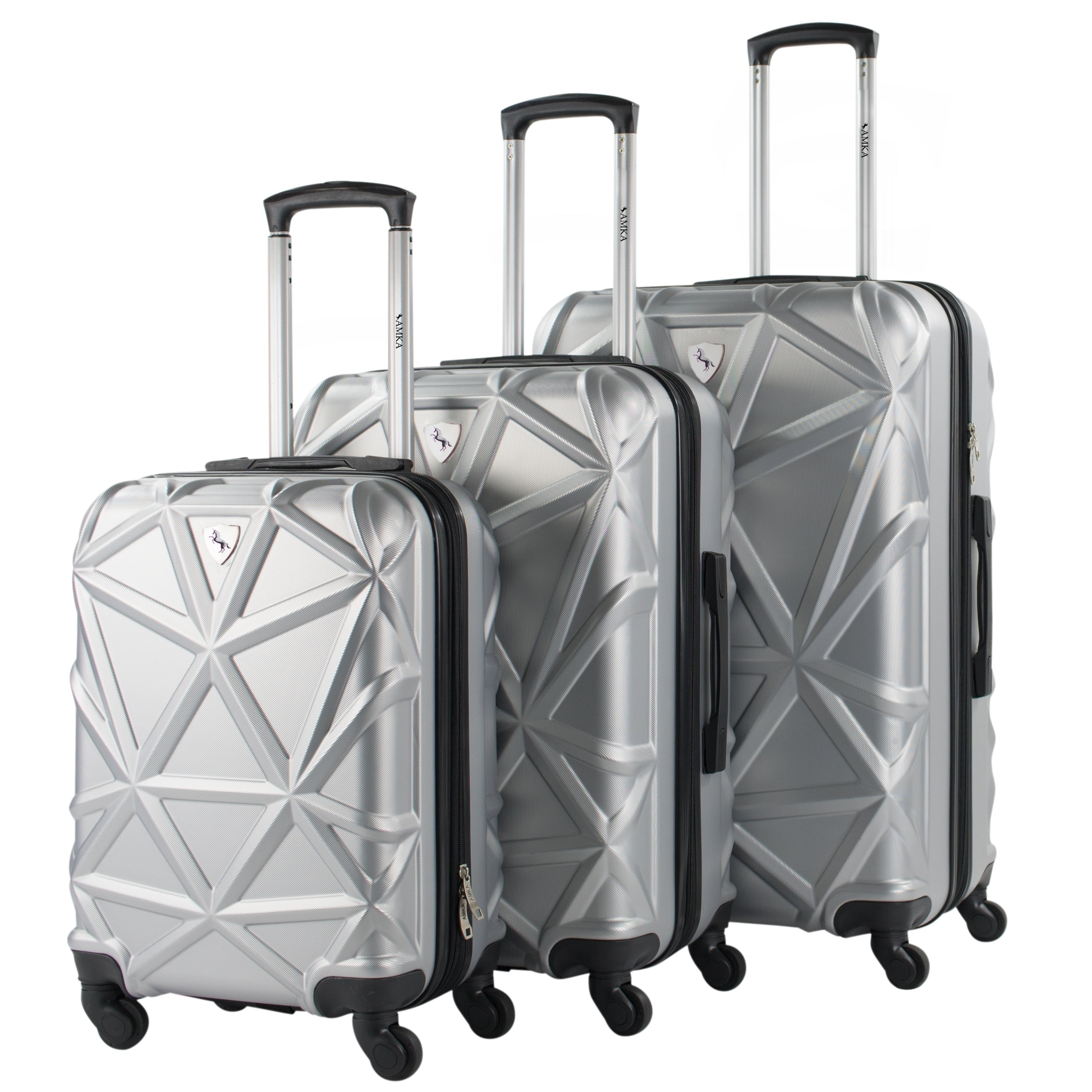 Amka Gem 3Piece Hardside Expandable Spinner Luggage Set, Silver