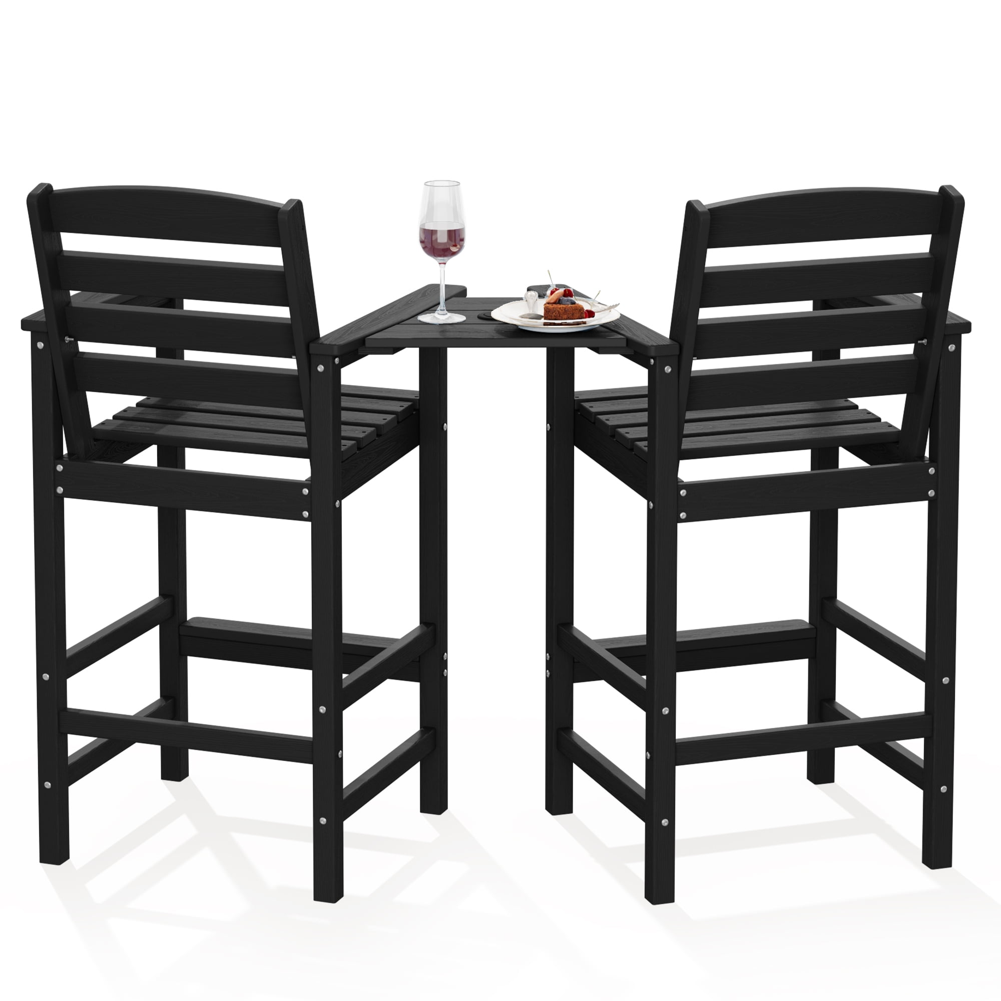 LOYALICE Balcony Chair Set of 2, Outdoor Adirondack Barstools with Connecting Tray, Black