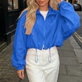 thumbnail image 6 of Kilaqueen Cropped Windbreaker Jacket for Women, Stand Collar Full Zip Long Sleeve Lightweight Coat with Drawstring Hem for Running, Travel and Streetwear, 6 of 8