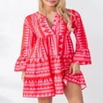 thumbnail image 2 of Femmes Été Floral Mini Robe Boho Flowy Robes Courtes Robe de Cocktail à Manches Longues, 2 of 7