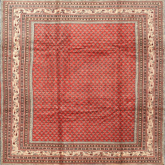 Ahgly Company Machine Washable Indoor Square Traditional Red Area Rugs, 4' Square