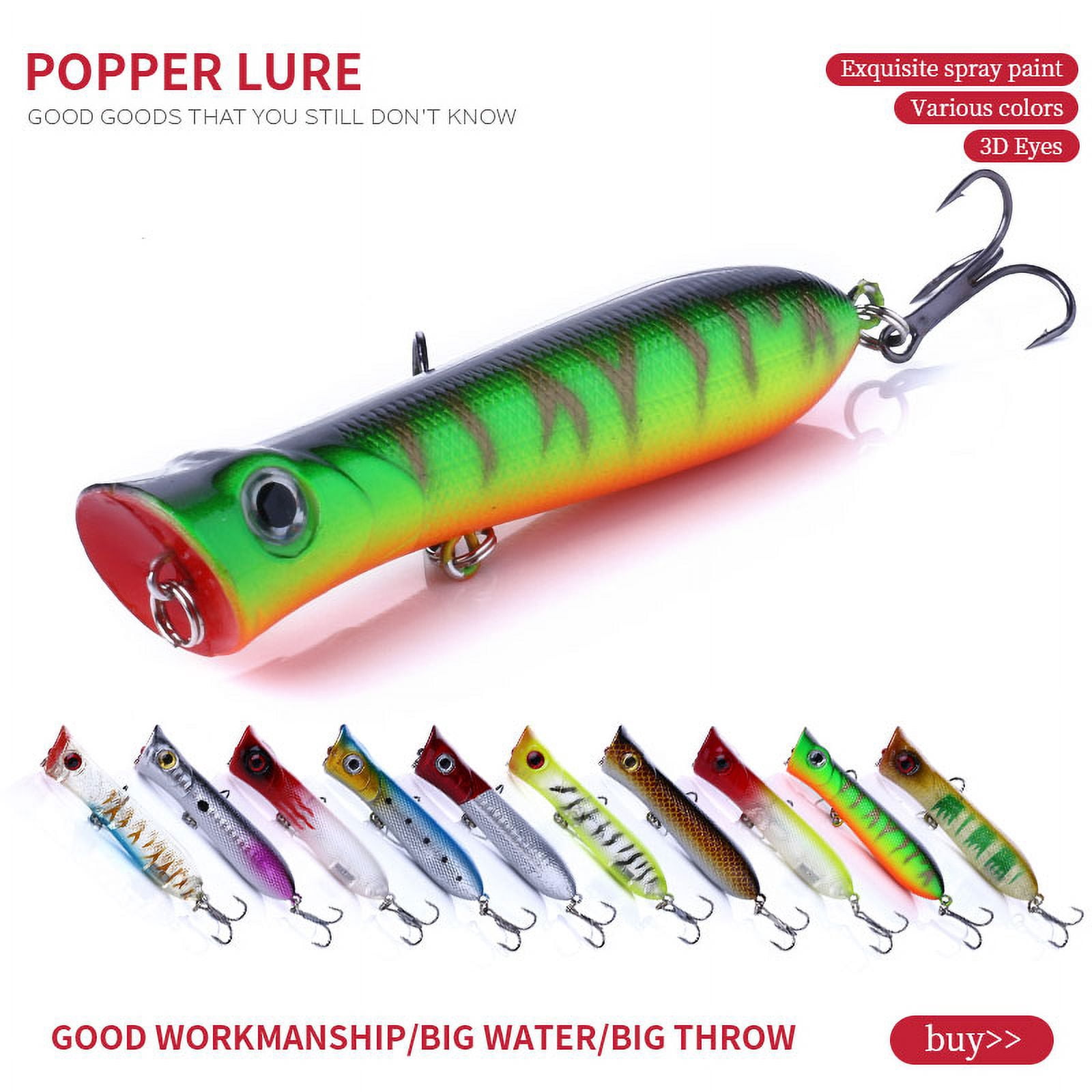 HENGJIA Top Water Popper Saltwater Fishing Lures, 10PCS Pencil Popper Treble Hooks Surf Fishing Lures for Striper Pike Salmon Lures Bass Popper Fishing Plugs Offshore, 0.39oz/3.15in