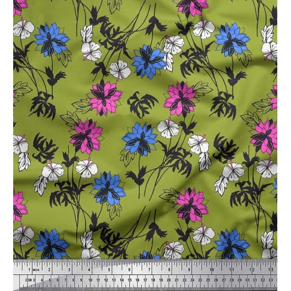 Soimoi Cotton Voile Fabric Leaves & Floral Artistic Print Fabric by The Yard 42 Inch Wide
