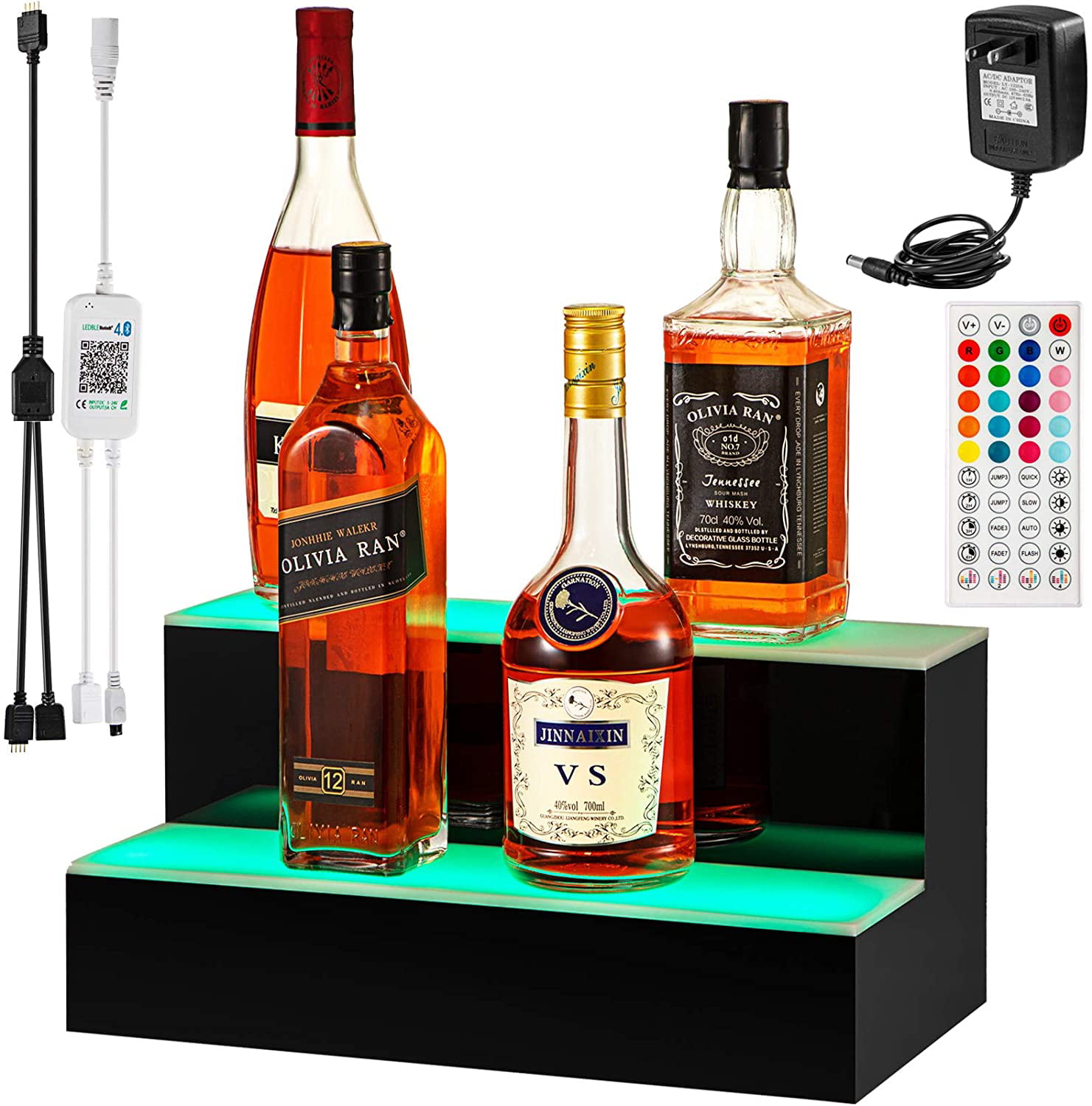 Details about   VEVOR 24" 2 Step LED Lighted Bar Shelf Bottle Display Glowing Liquor Shelf Stand 