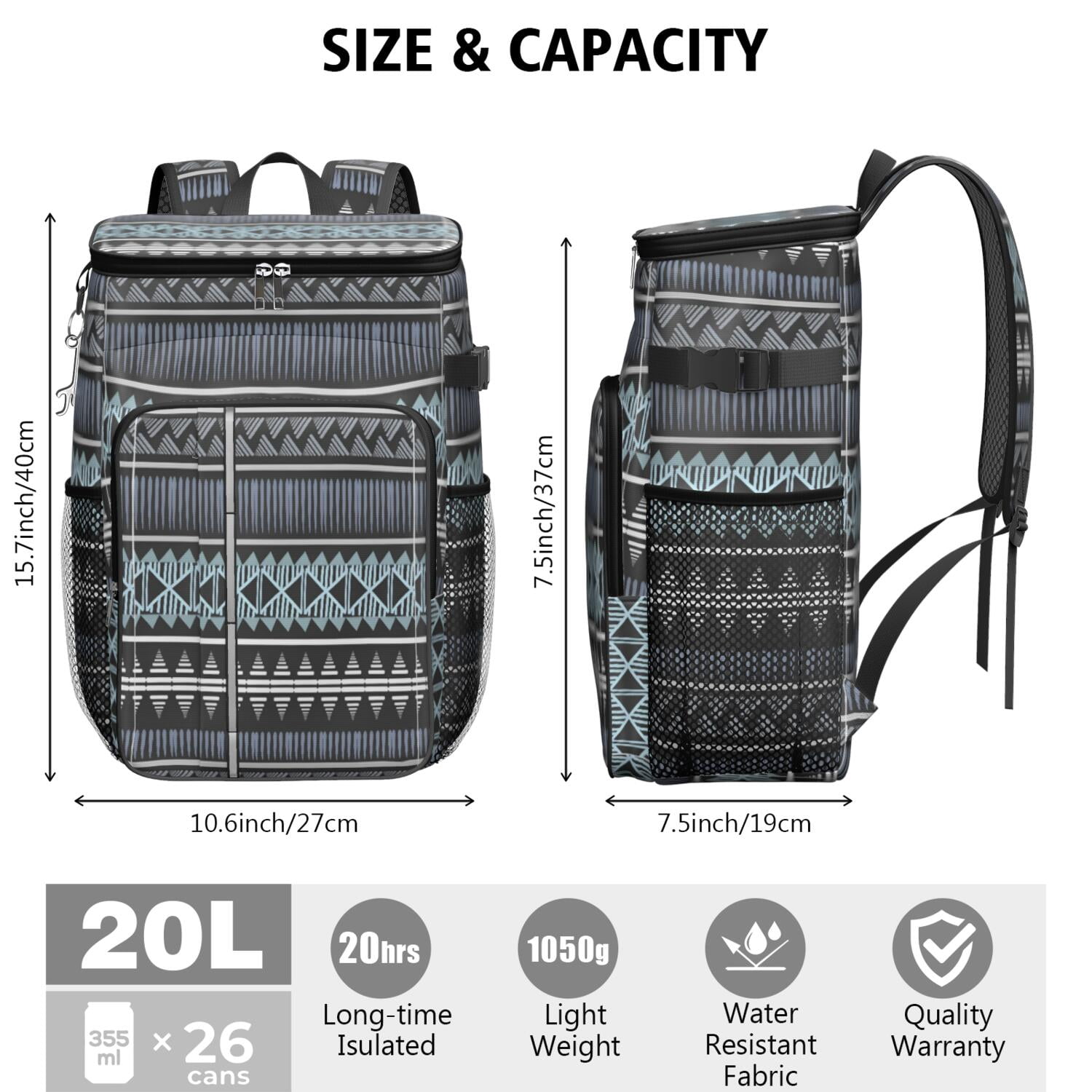 Travel Cooler Bag - Boho Bohemia Pioneer Flower Geometric Line Art Camping Beer Cooler Backpack with Bottle Opener- Waterproof Insulated Picnic Backpacks - Cooler Bag for Beach