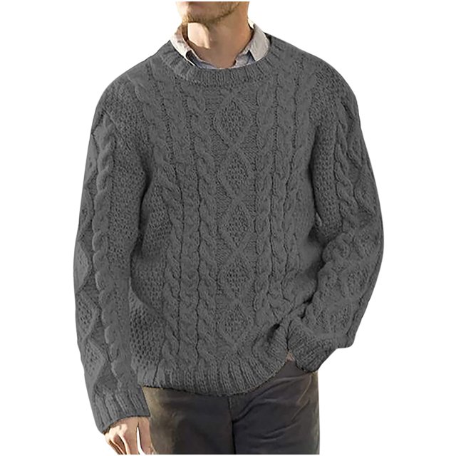 CEHVOM Chandail Tricoté à Manches Longues pour Homme, Col Rond, Chaud pour l'Hiver, Extérieur