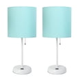 thumbnail image 1 of LimeLights Home Decorative Stick Lamp with USB Charging Port, Aqua Fabric Shade and White Base - 2 Pack Set, 1 of 6