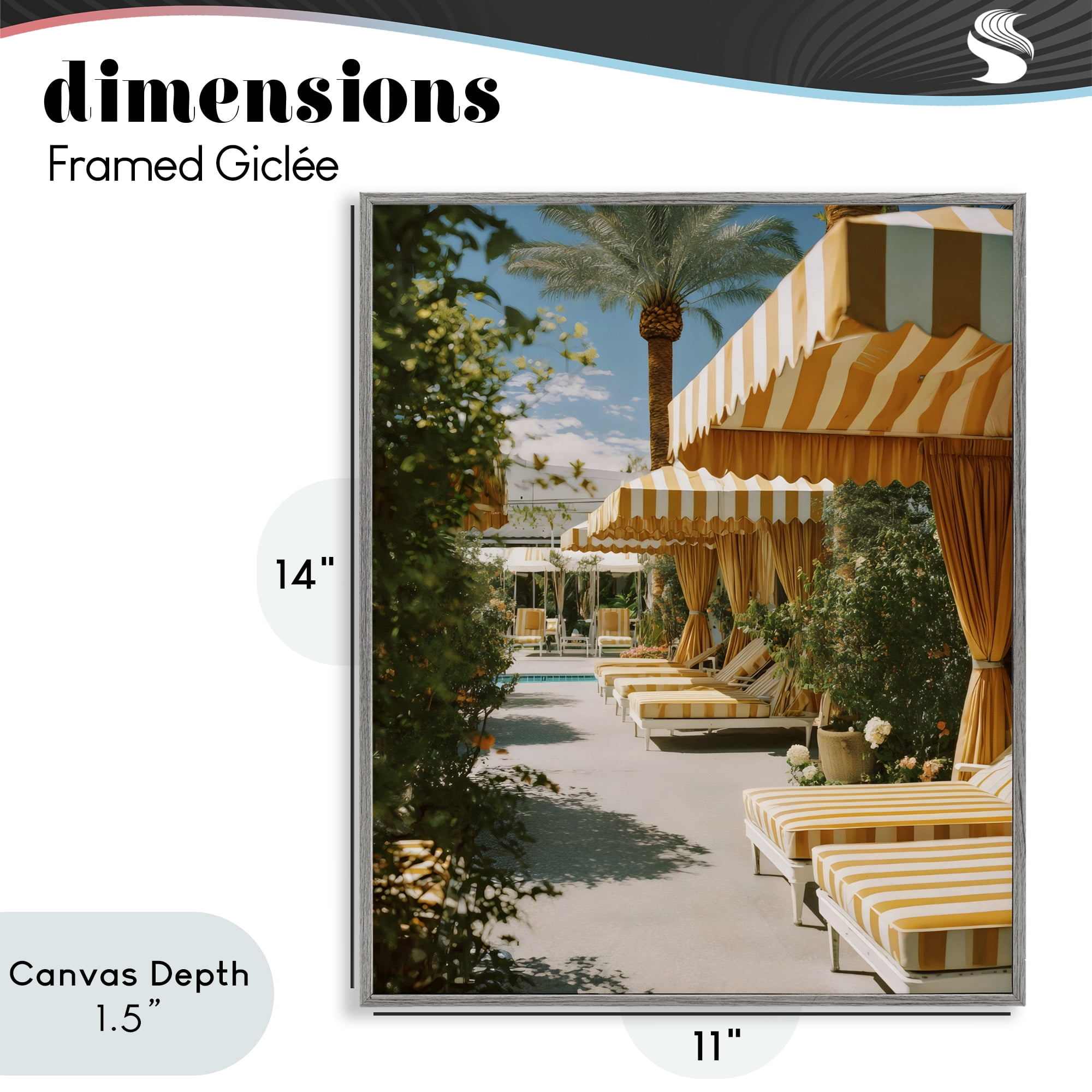 Stupell Industries Vintage Cabanas at Poolside Gray Framed Giclee Art, design by Franklyn Gregory