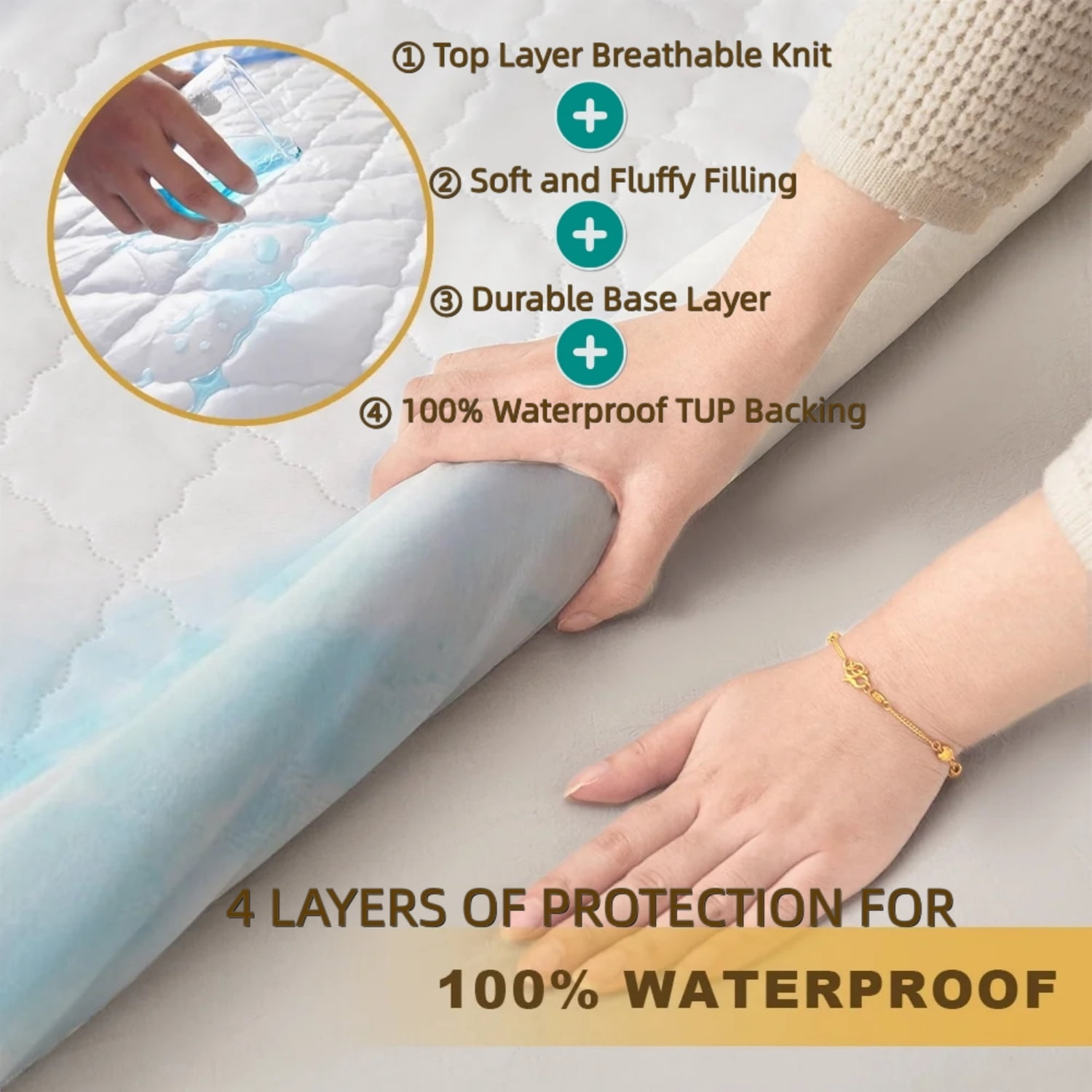Quilted Fitted Mattress Pad Cover, 100% Waterproof Mattress Protector, Deep Pocket, Breathable & Noiseless, Soft and Comfortable