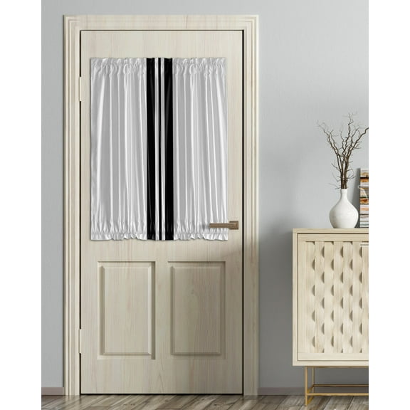 Black Stripe Blackout Curtains, French Door Curtains for Door Window, Abstract Modern Art Vertical Striped Privacy Drapery for Patio/Sidelight Doors, 1 Panel with Tieback, 54 x 40 Inches