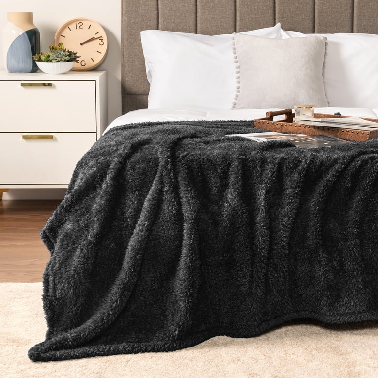 Pavilia Sherpa Throw Blanket, Black 50x60 photo 6