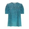 thumbnail image 5 of Lydiaunistar Women's Plus Size Spring Tops Casual Loose Polyester Round Neck Short Sleeve T-Shirt Blouse for Spring Summer Daily Party Light Blue, 5 of 5
