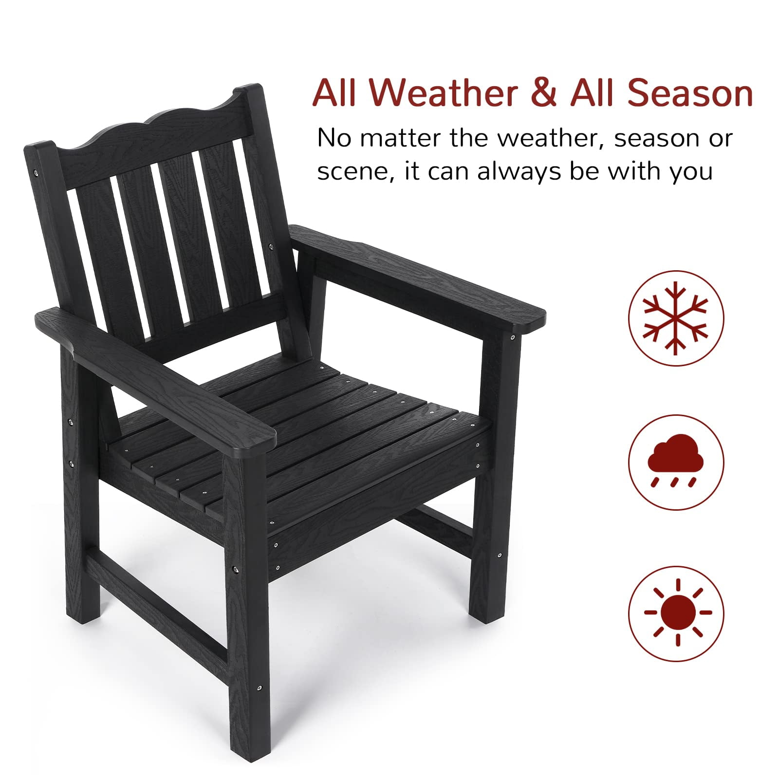 Stoog Patio Chair with Backrest, Oversized All-Weather Outdoor Dining Chair for Garden, Backyard, 400 lbs Weight Capacity, Black