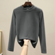 thumbnail image 1 of Camiseta de manga corta con cuello alto y estilo polo de terciopelo para mujer, otoño/invierno, con mangas interiores, lijado, gruesa, versátil y moderna, 1 of 4