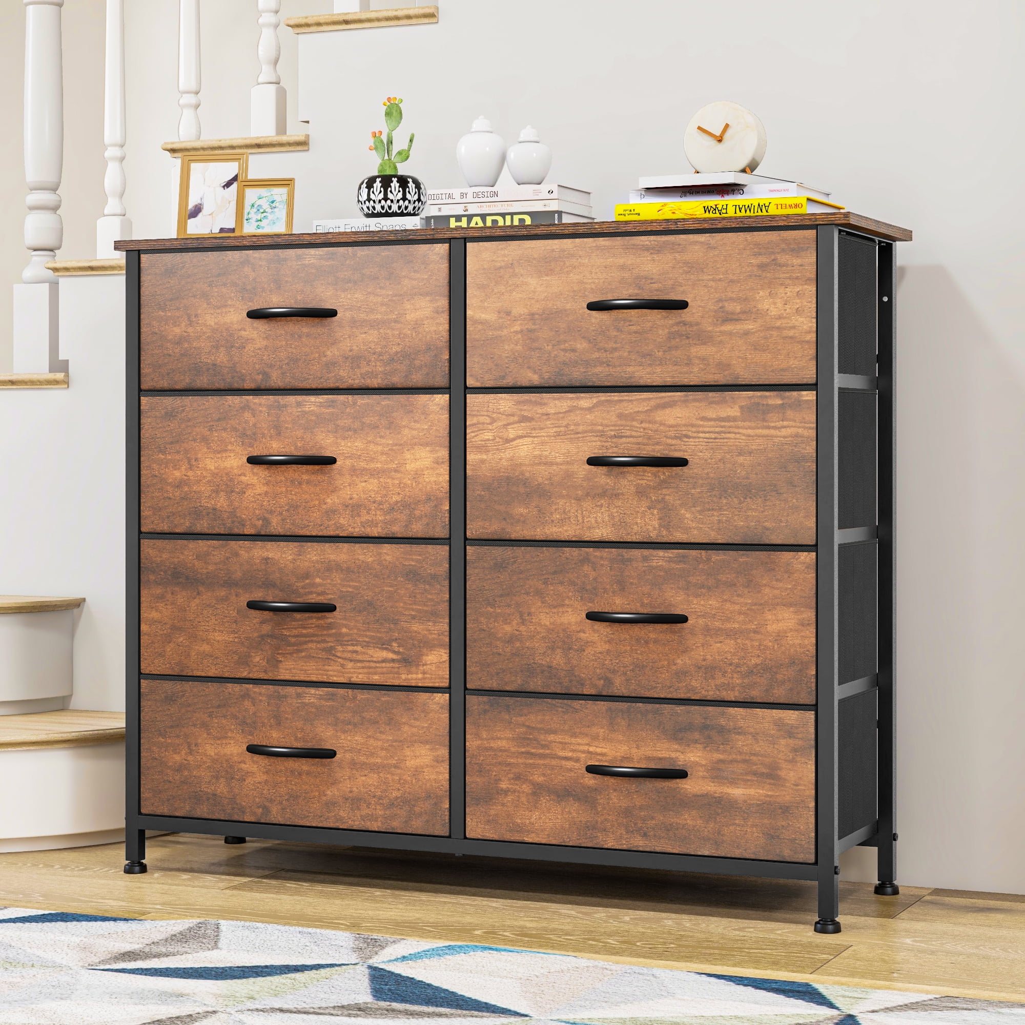 Uforic 8-Drawer Dresser Storage Cabinet Bedroom Organizer For Living Room,Hallway,Durable Steel Frame, Wooden Top