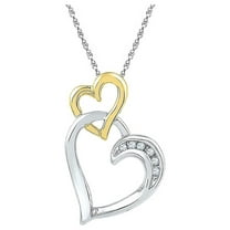 Two-tone Sterling Silver Womens Round Diamond Double Heart Pendant .03 Cttw