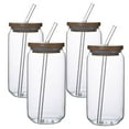 thumbnail image 1 of Aosijia 4 Pack Drinking Glasses with Bamboo Lids and Glass Straw Glass 18.5oz Bottles Milk Cup Iced Coffee Mug Cute Beer Can Glass 550ml, 1 of 13