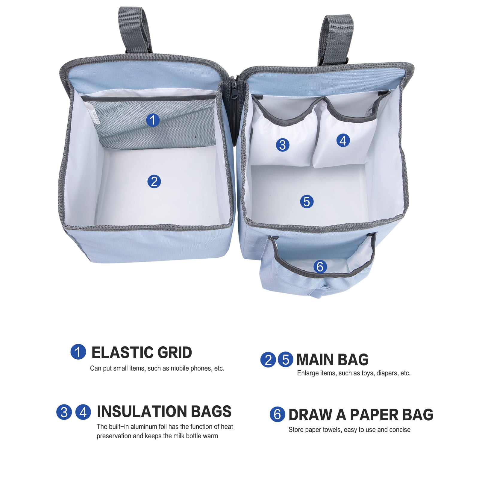 Baby Stroller Organizer Bag Bedside Caddy Diaper Storage Bin Hanging Storage Bag for Baby Bed/Baby Cart