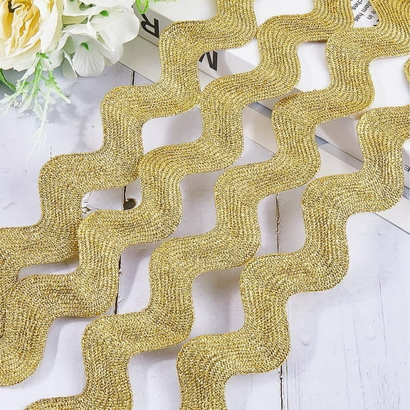 1.58 Inch/40mm Metallic Gold Rick Rack 10 Yards Christmas RIC Rac Trim for Sewing Jumbo Rickrack Zig Zag Wave Bending Fringe Lace Trim Fabric Edge Trimming for Crafts Gift Wrapping