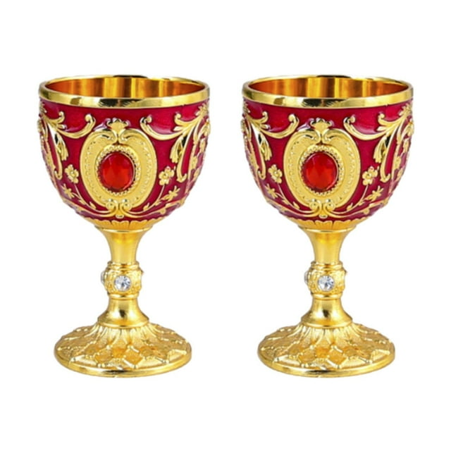 tredstone 2x Gobelet Design Rétro Facile à Nettoyer Verre Décoratif Or Blanc Alliage Embossé Or Rouge 4.3x7cm
