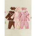 thumbnail image 3 of RUINIXCW Toddler Girl Fall Outfits Lace Trim Long Sleeve Tops and Pants Headband, 3 of 7