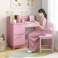 thumbnail image 4 of Gymax Kids Study Desk & Chair Set w/Chair 2 Storage Cabinets Drawer 4 Book Sorters, 4 of 10