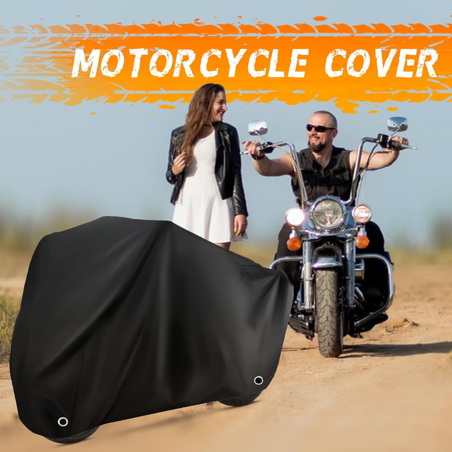 chasenew Motorcycle Cover Waterproof Sun with Lock-Holes & Storage Bag Heavy Duty Material, Fits up to 104" Harley Davison and All Motors (XXL Black)