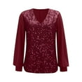thumbnail image 4 of Ladies Tops And Blouses, Sequin V Neck Sparkly Glitter Blouses Loose Long Sleeve Holiday Evening Party Shiny Dressy Shirts Tops For Women 2025 Dress Shirt Tank Tops Work (M, Wine) ZMTing, 4 of 4