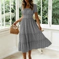 thumbnail image 2 of Bxsruta Women's Square Neck Short Sleeve Midi Dress Tiered Ruffle a Line Flowy Swing Dress Casual Elastic Waist Pull on Print Summer Spring Party for Daily Wear Beach Holiday, 2 of 8