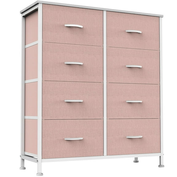 EDX Chest of Drawers with 8 Fabric Drawers, Drawer Cabinet, Organization Furniture for Kitchen, Office, Hallway, Pink