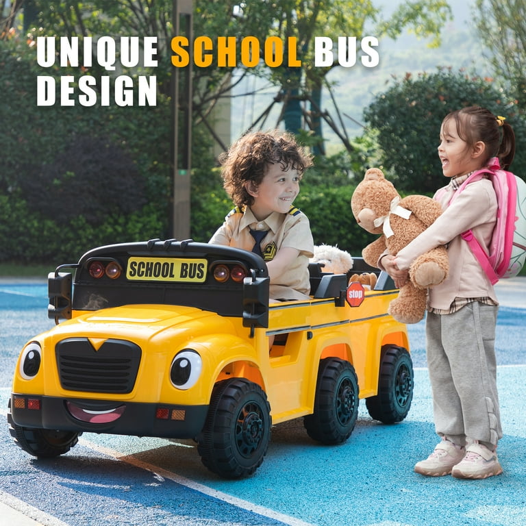 TOBBI 12V Seater Kids Electric Ride On Toy School Bus, Ride On