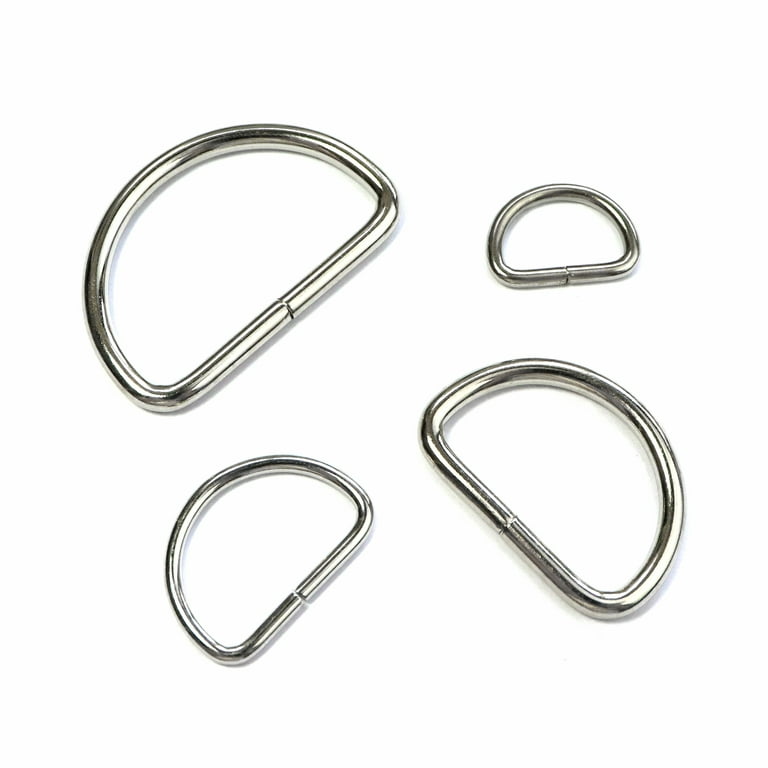 Metal D Ring Non Welded D-Rings Nickel Plated Silver Assorted 0.5 Inch,  0.75 Inch, 1 Inch, 1.25 Inch (100 Pack)