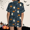 thumbnail image 4 of Pyjamas pour Femmes Imprimé Graphique Satin Mignon Vêtements de Nuit Boutons Manches Courtes Hauts Ensembles Shorts, 4 of 5