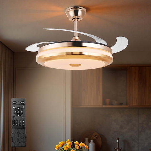 Retractable Chandelier Fan with Light, 42 Inch Fandelier Ceiling Fan for Bedroom Living Room Dining Room, 6 Speed & Dimmable LED Light