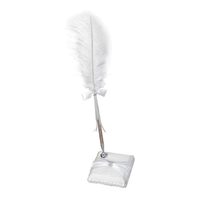 Rongfmy Feather Pen Guest Book Signing Pen Ballpoint Writing Pen White Feather Ballpoint