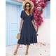 thumbnail image 2 of Vestido AUSELILY de verano con cuello en V y manga corta para mujer, azul marino, 2 of 6