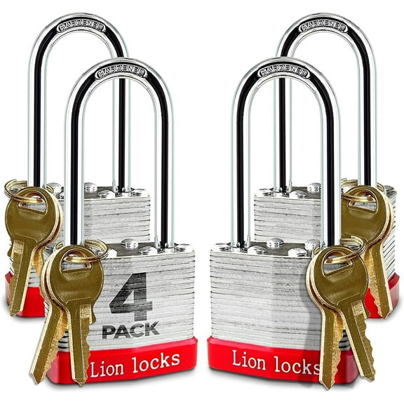 Lion Locks 5RLS Keyed-Alike Padlock, 1-9/16-inch Wide 2-inch Shackle (Pack of 4)