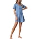 thumbnail image 4 of INSPIRAR CHIC Camisones de Satén para Mujeres con Cuello en V, Manga Corta, Camisón a Rayas, Ropa de Dormir de Seda, Vestido de Pijama M Azul Claro, 4 of 6